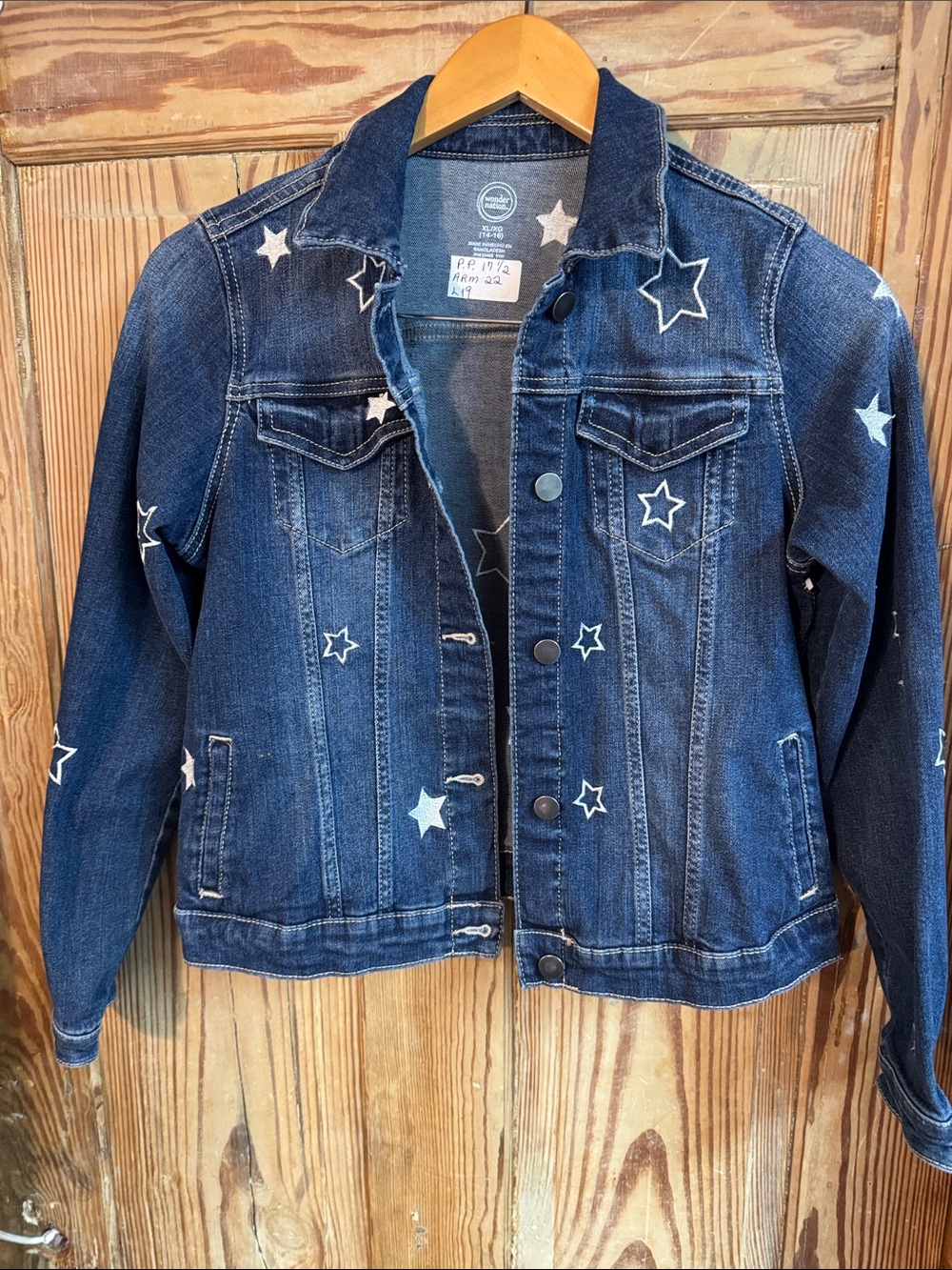 Kids' Star Embroidered Denim Jacket - Navy Blue wonder nation 14-16 xl